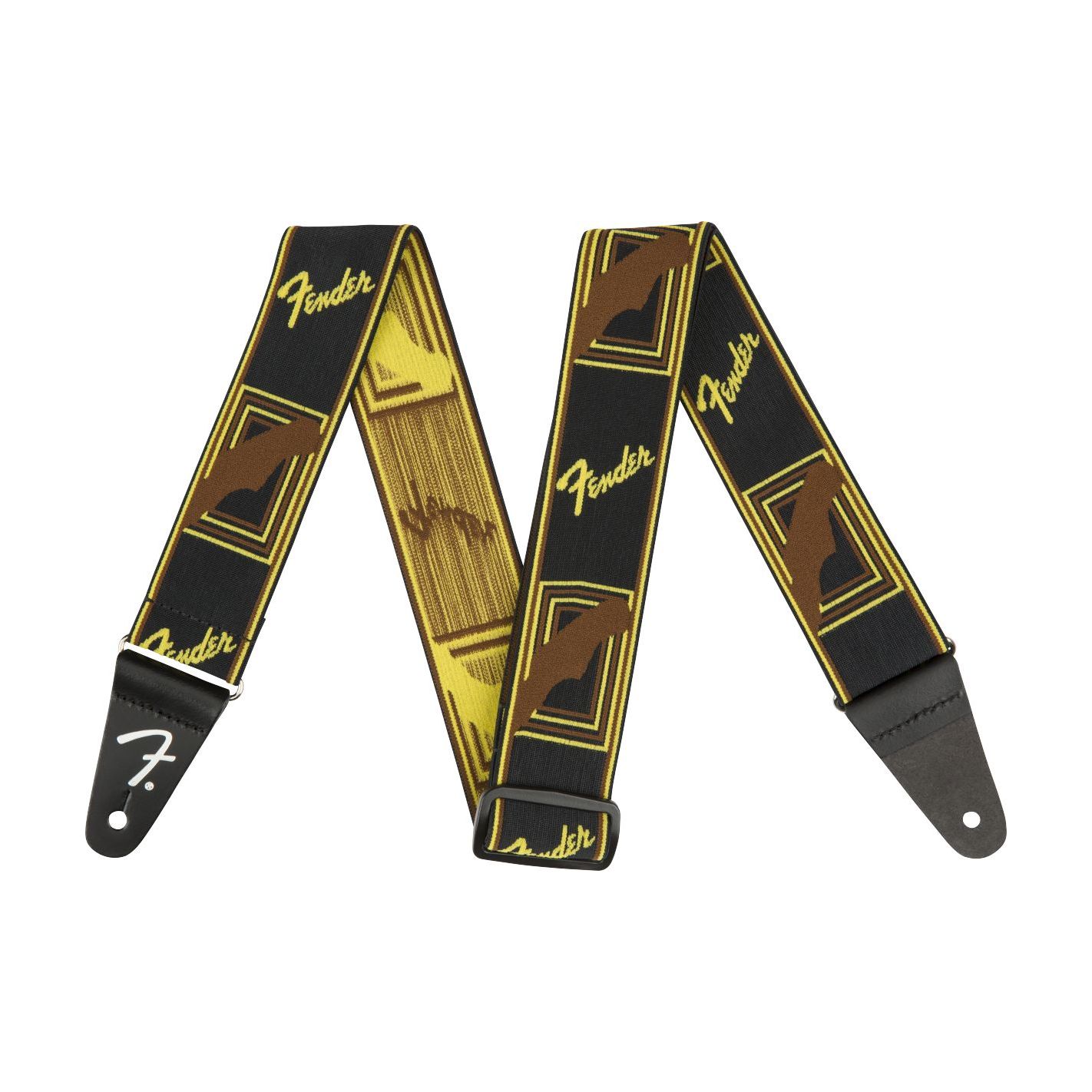FENDER WEIGHLESS MONOGRAMMED STRAP BLACK YELLOW BROWN